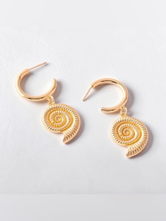 Jewelry - Gold Spiral Shell Drop Hoop Earrings - Women Jewelry